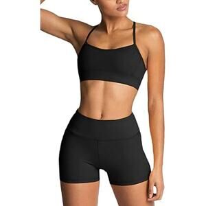 IWEMEK Workout Sets for Womem 2 Piece Criss Cross Back Sport Bra Cross Waist